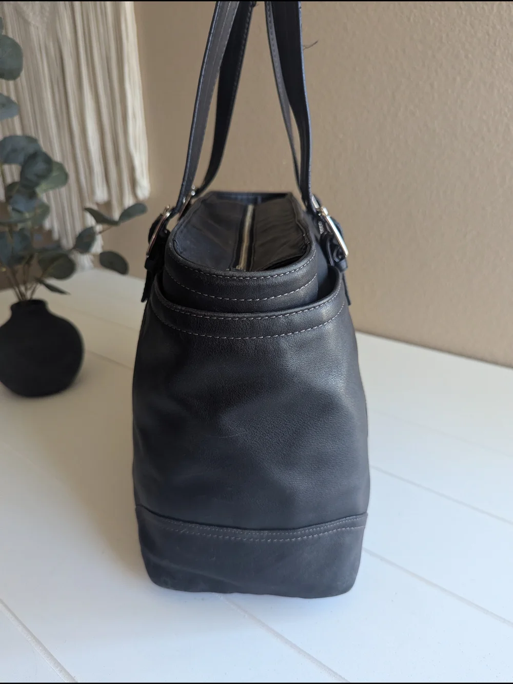 Coach Black Leather Shoulder Bag with Interior Logo Patch